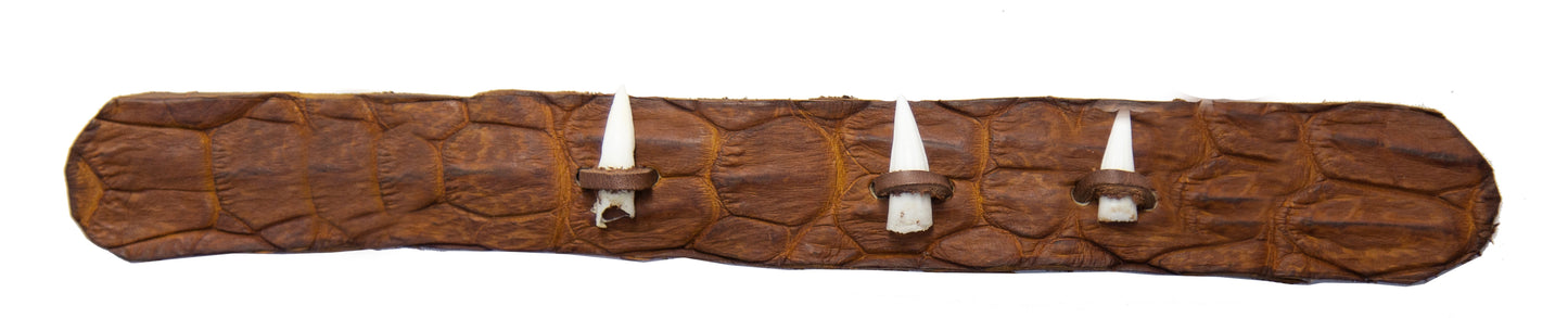 Echtes Krokodil Leder Hutband mit 3 Zähnen in braun und tobacco ca. 25 cm lang