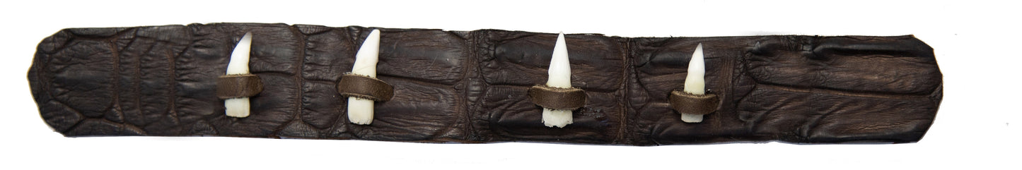 Echtes Krokodil Leder Hutband mit 4 Zähnen in braun und tobacco ca. 25 cm lang