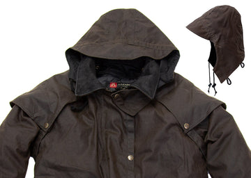 Wachsjacke Outdoorjacke Regenjacke Wachsmantel Regenfest Kopfbedeckung Regenschutz Lederhut Kapuze abnehmbare Kapuze Wasserabweisend