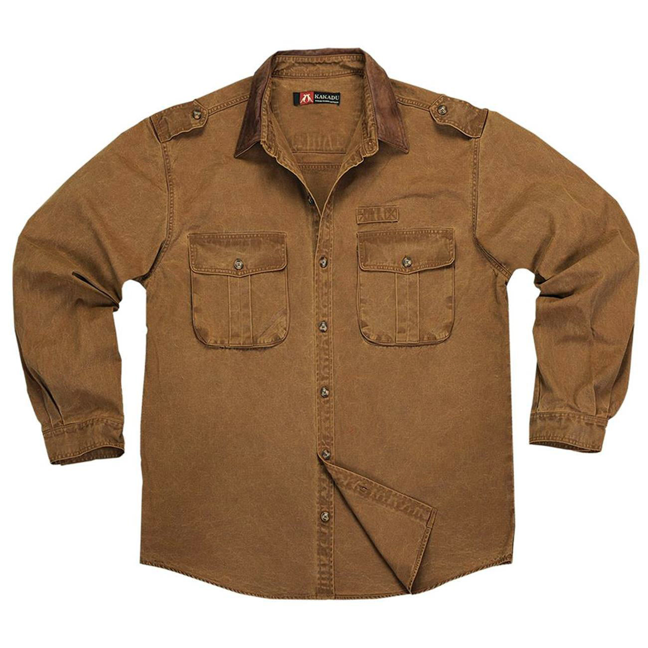 robustes Outdoor Herren-Hemd mit Lederkragen und Knopfleiste