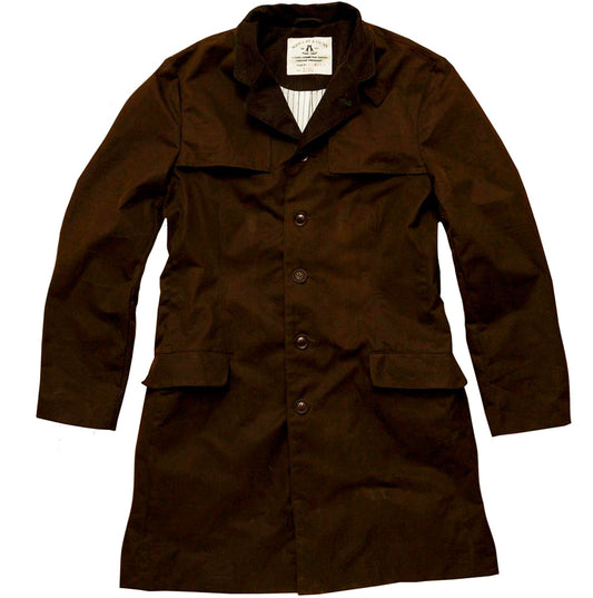 Trench Mantel geknöpft aus geölter Baumwolle in dunkelbraun- Slim Fit