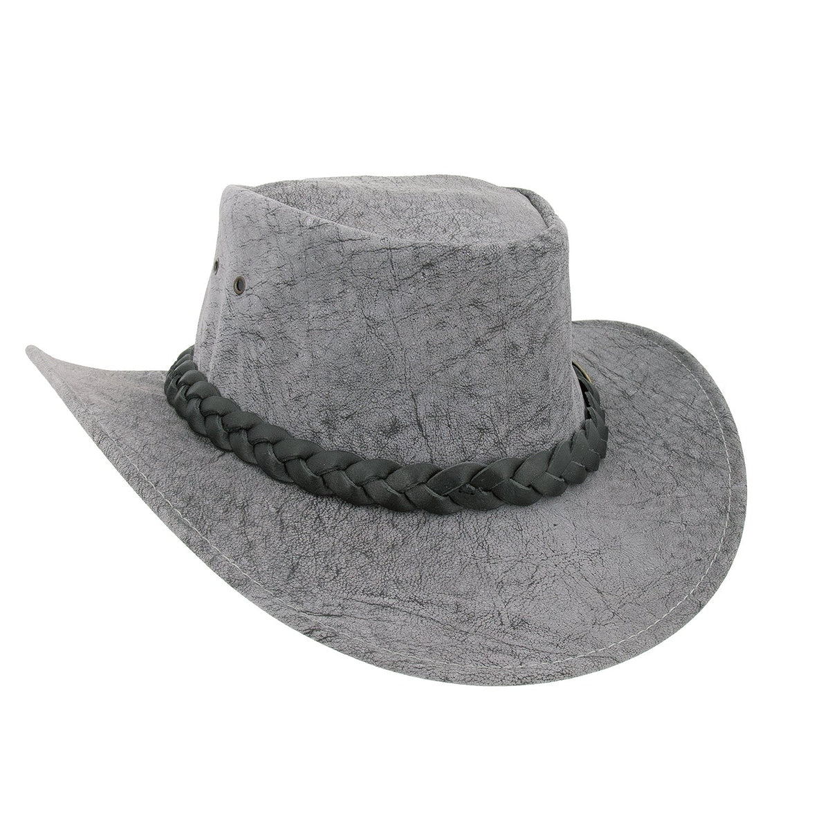 Australischerlederhut Känuruleder Outoorhut Damenhut Herrenhut Westernhut Cowboyhut geflochtenem Leder-Hutband.Stonewash Färbung