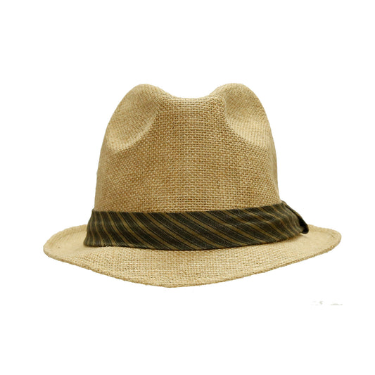 Trilby Sommerhut Hut aus Jute für Damen und Herren, knautschbar mit Textil-Hutband