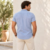 Slim Fit Kurzarm-Herrenhemd aus Baumwolle & Leinen