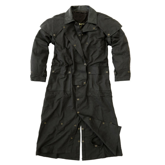 Original Australia Style drover wax jacket oil stuff long rider with inner lining in black