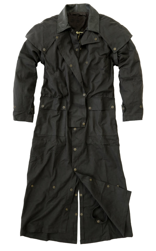 Original Australia Style drover wax jacket oil stuff long rider with inner lining in black