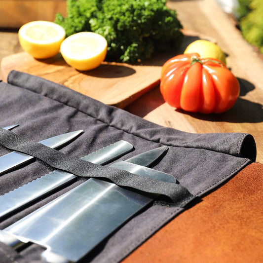CHEF Messerrolltasche aus gewachstem Canvas – für bis zu 9 Messer, wasserabweisend & stilvoll