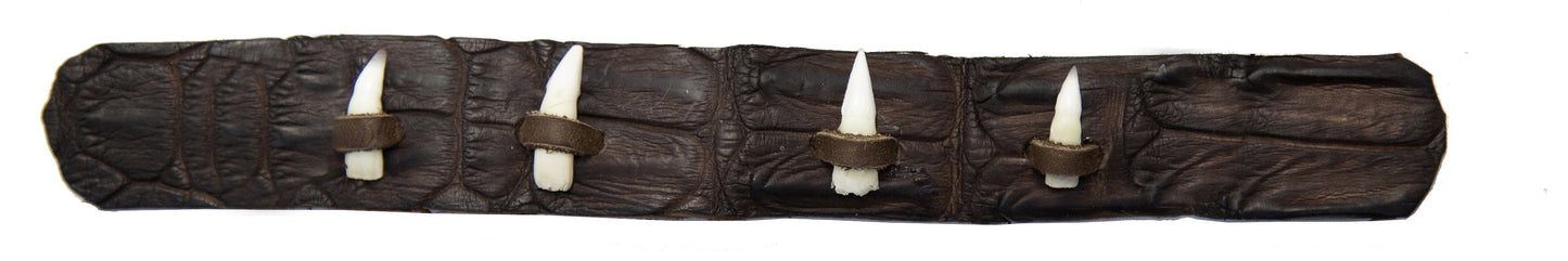 Real crocodile leather hat band with teeth in brown and Tobacco