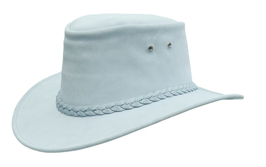 Australischer Cowboyhut Lederhut für Damen und Herren aus weichem Wildleder in hellblau