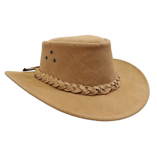 Outdoor suede cowboy hat, suitable for the weather with 3-strand hat band with high UV protection for men's women | tobacco
