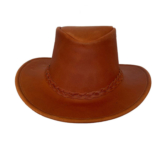 Cowboy Lederhut mit geflochtenem Hutband in rust Größe S, M und XXL