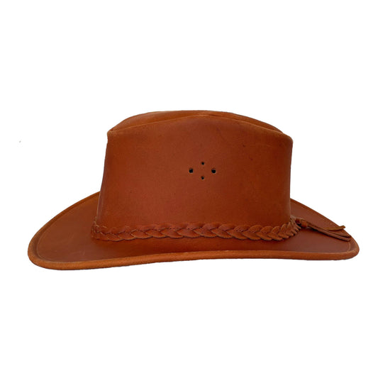 Kinder Cowboy Lederhut mit geflochtenem Hutband, toller Schutz bei Wind & Wetter, 54-55 cm