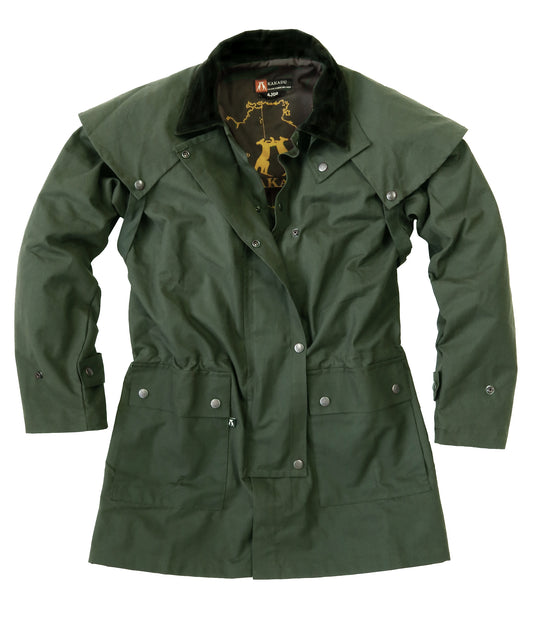 Outdoor Öljacke- Wachsjacke mit Schultercape-  in oliv Größe XS und S