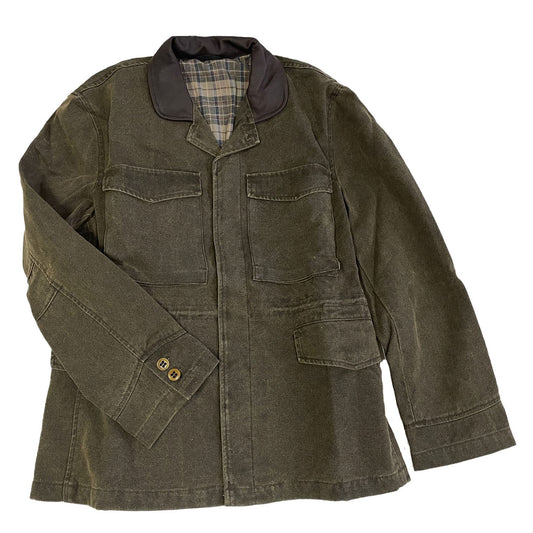 Fieldjacket mit Lederkragen und Reißverschluss in khaki und espresso