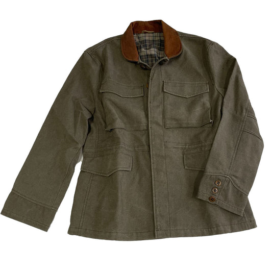 Fieldjacket mit Lederkragen und Reißverschluss in khaki und espresso