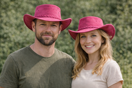 Australischer Traveller Hut aus Wildleder – Pink – Knautschbar & Wetterfest (XXL)