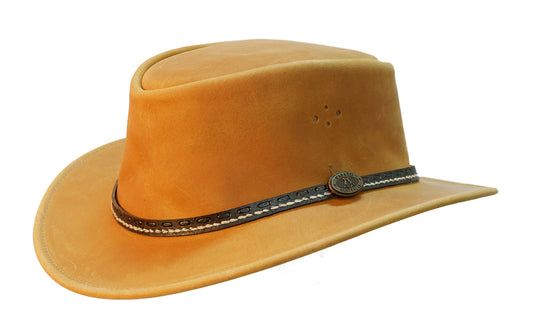 Australischer Lederhut mit gebogener Krempe robuster Allwetter-Hut, Größe M und XXL