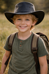 Schwarzer Kinder Cowboyhut aus Leder – UPF 50+ Outdoorhut