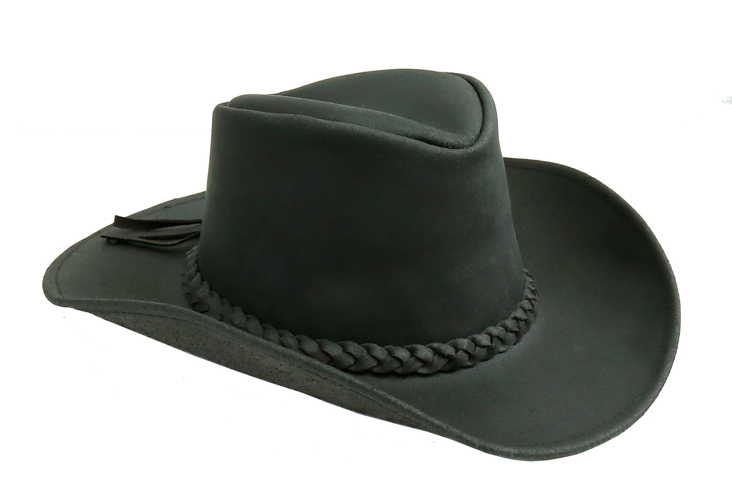 Cowboy leather hat for women and men with formable brim in black and brown
