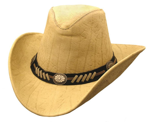 Cowboy Leder-Hut mit formbarer Krempe und UPF 50+ Schutz für Damen und Herren in beige