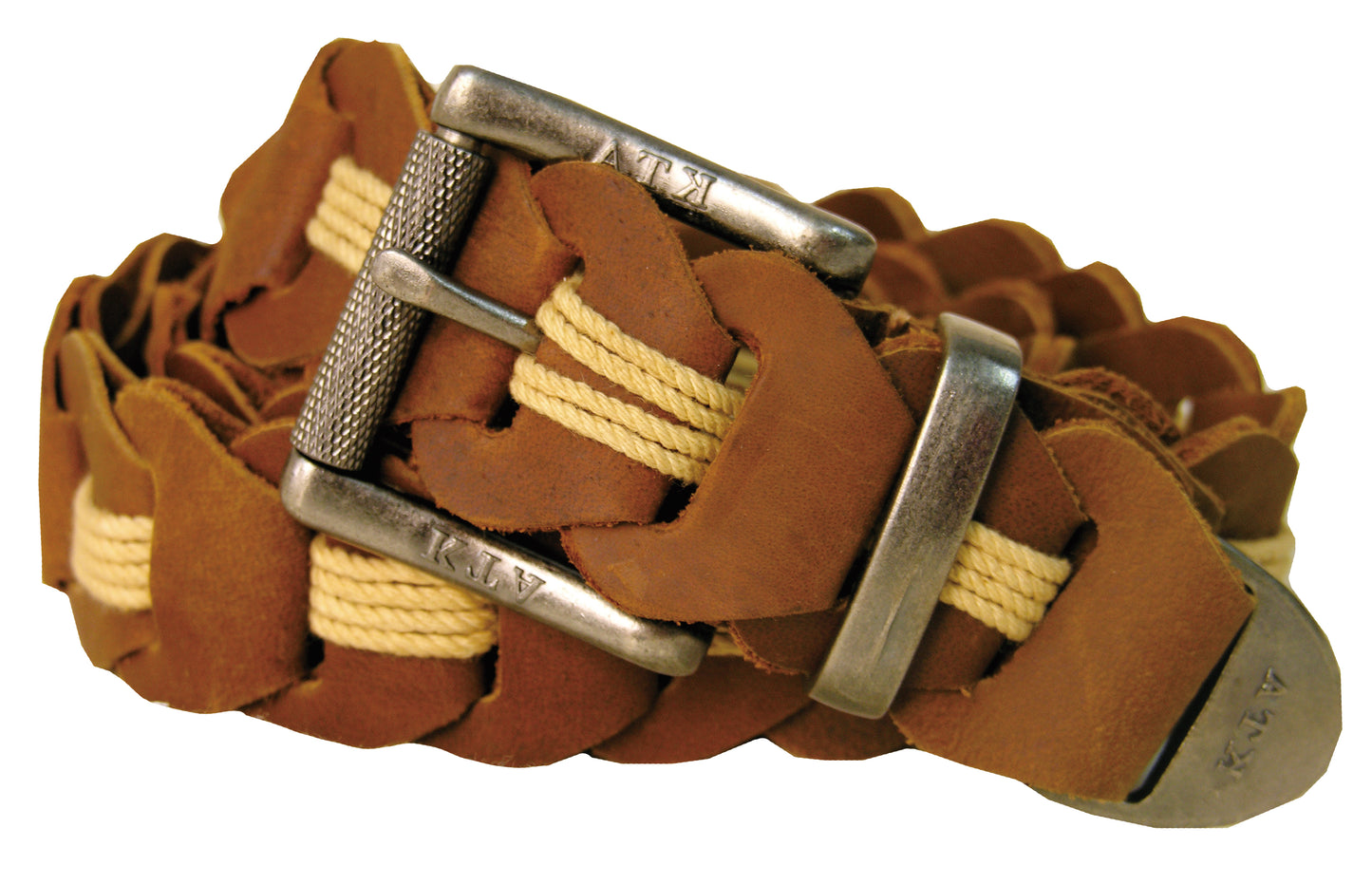 braided belt | Leather belt lincoln with brass buckle in beige