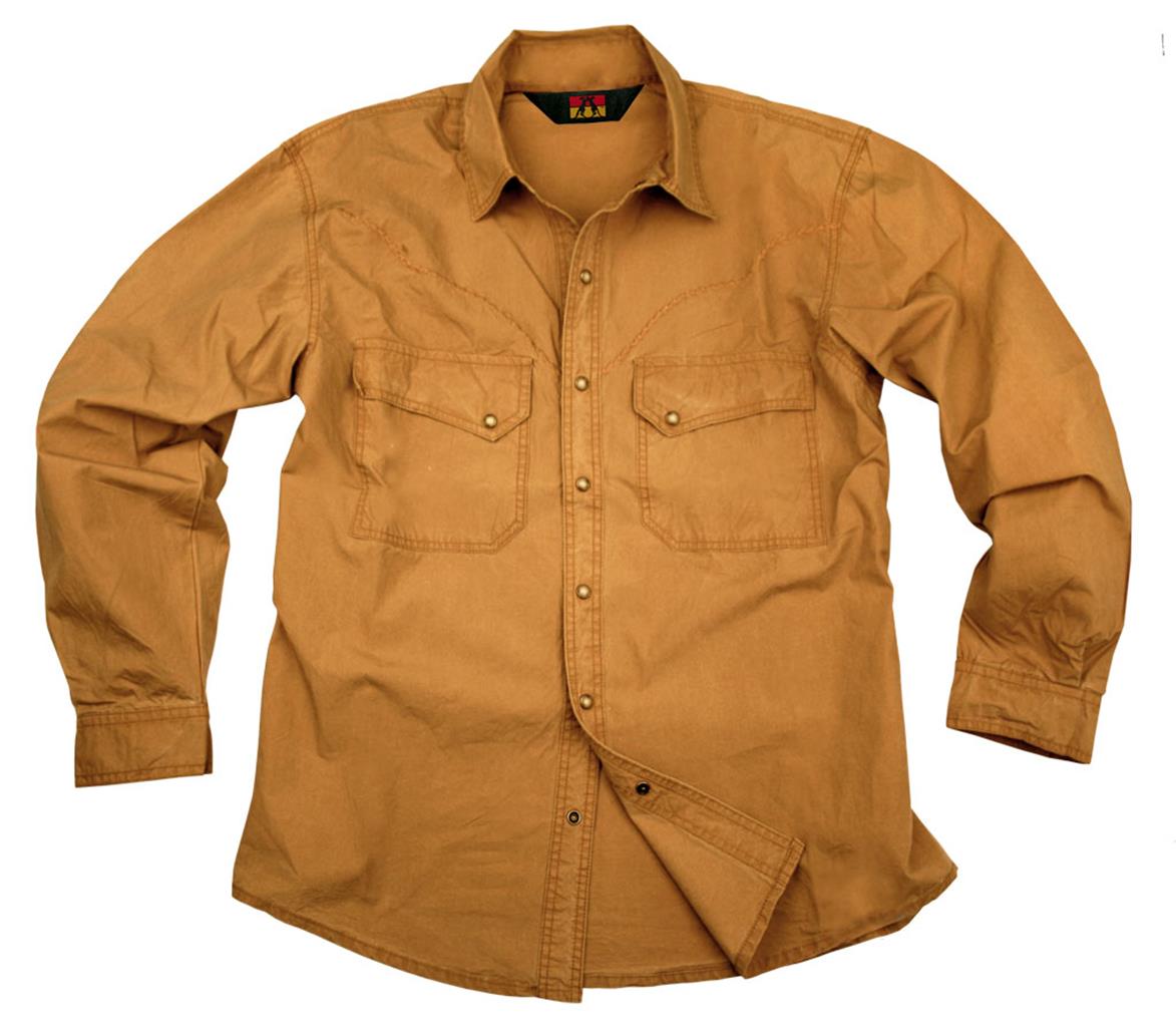 Herrenhemd aus leichter Baumwolle mit gestickter Westernkante in mustard & tobacco