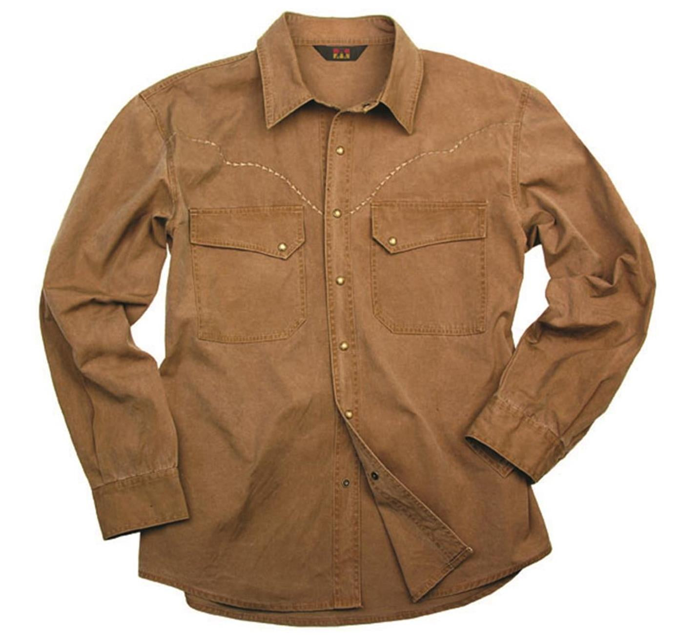Herrenhemd aus leichter Baumwolle mit gestickter Westernkante in mustard & tobacco
