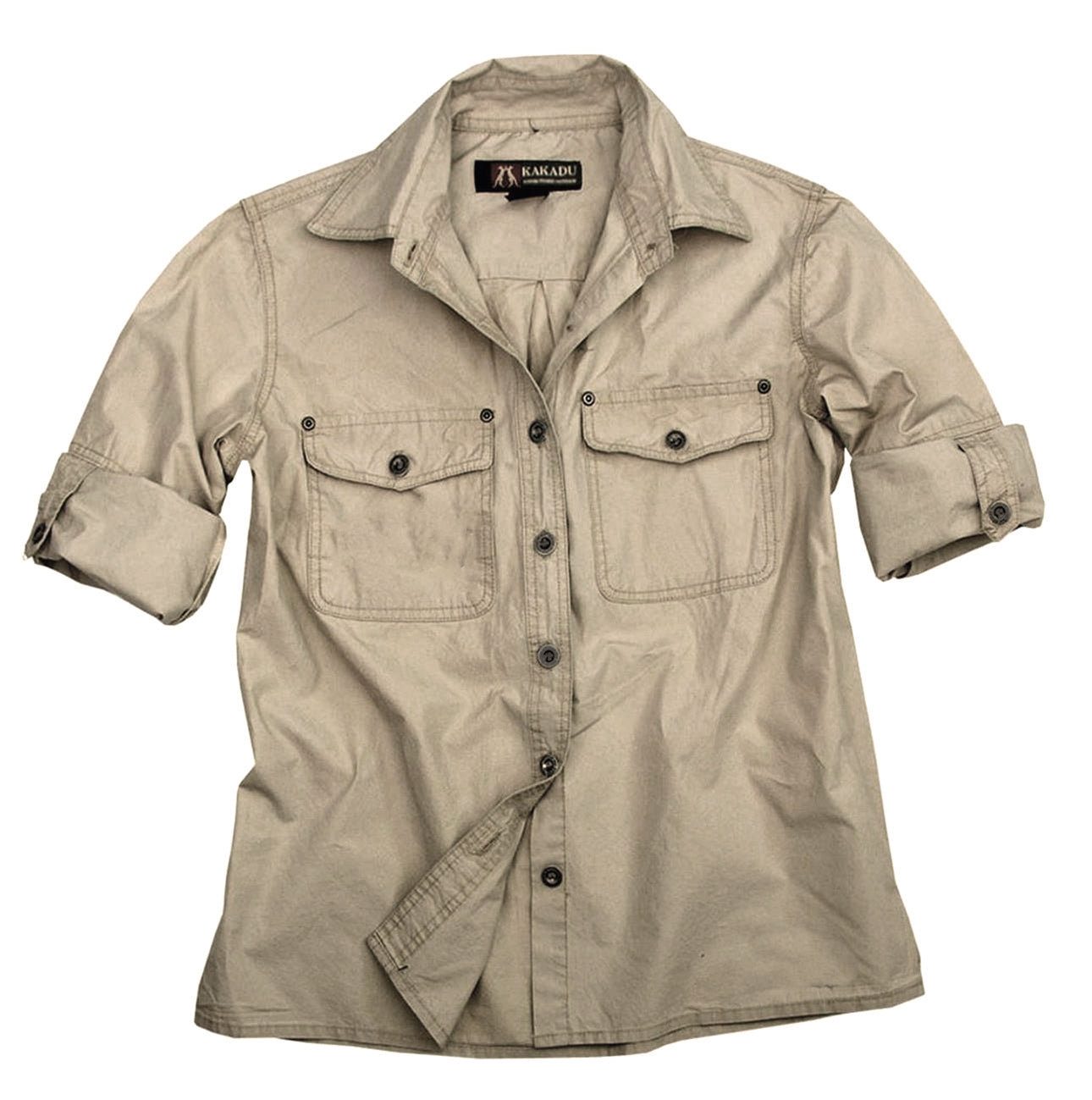 Safari Herrenhemd mit Metall-Knöpfen, Krempelärmel mit Knopfleiste- Größe XS, S und L