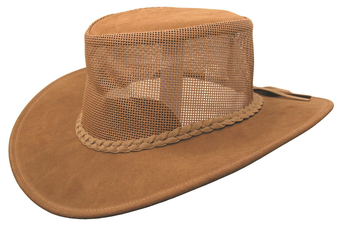Cowboy-Hut für Damen und Herren aus Netz und Leder- Sonnenschutz für Kopf und Gesicht