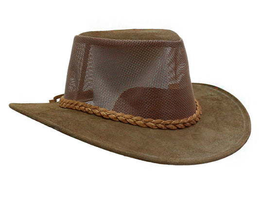 Cowboy-Hut für Damen und Herren aus Netz und Leder- Sonnenschutz für Kopf und Gesicht