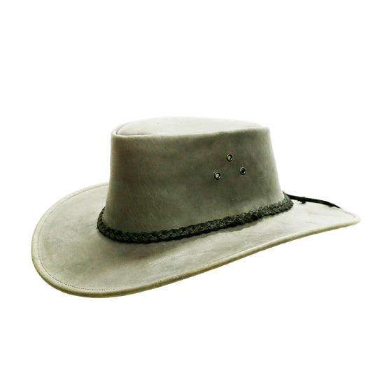 Cowboy Outdoor Lederhut mit geflochtenem Hutband in grau und schwarz, Größe S und XXL
