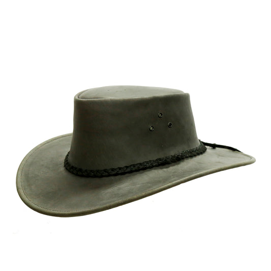Cowboy Outdoor Lederhut mit geflochtenem Hutband in grau und schwarz, Größe S und XXL