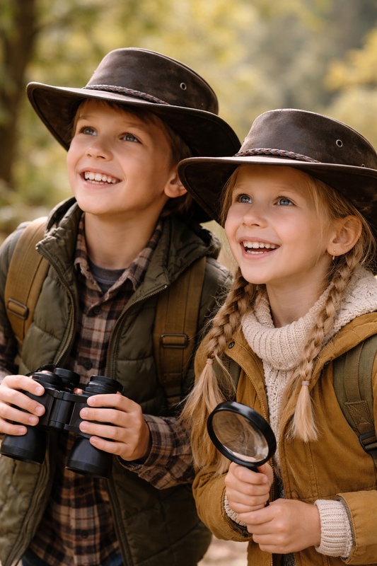 Australian Kids Leather Hat – Robuster Allwetter-Cowboyhut aus Leder mit UPF 50+