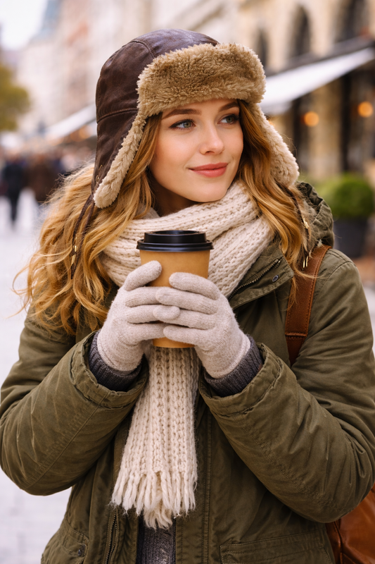 Flieger Cap Wintermütze- Gefütterte Pilotenmütze aus echtem Leder