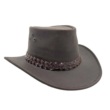 Australian lederhut made of cowhide, including chin band and croced hat band with high UV protection for men's children | brown
