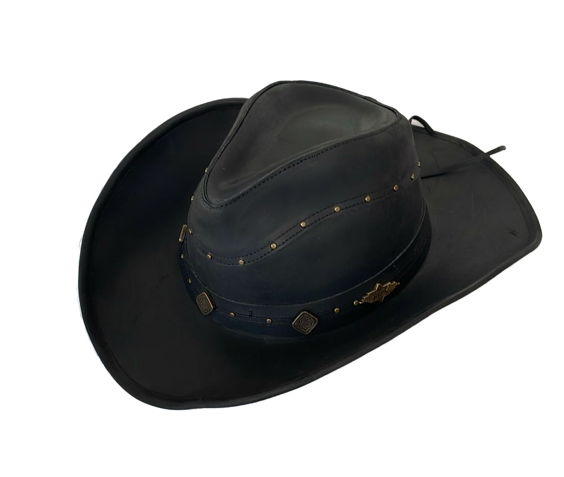 Stars & Stripes Cowboy-Hut Dundee aus Rindsleder mit biegsamer Krempe in schwarz Größe L