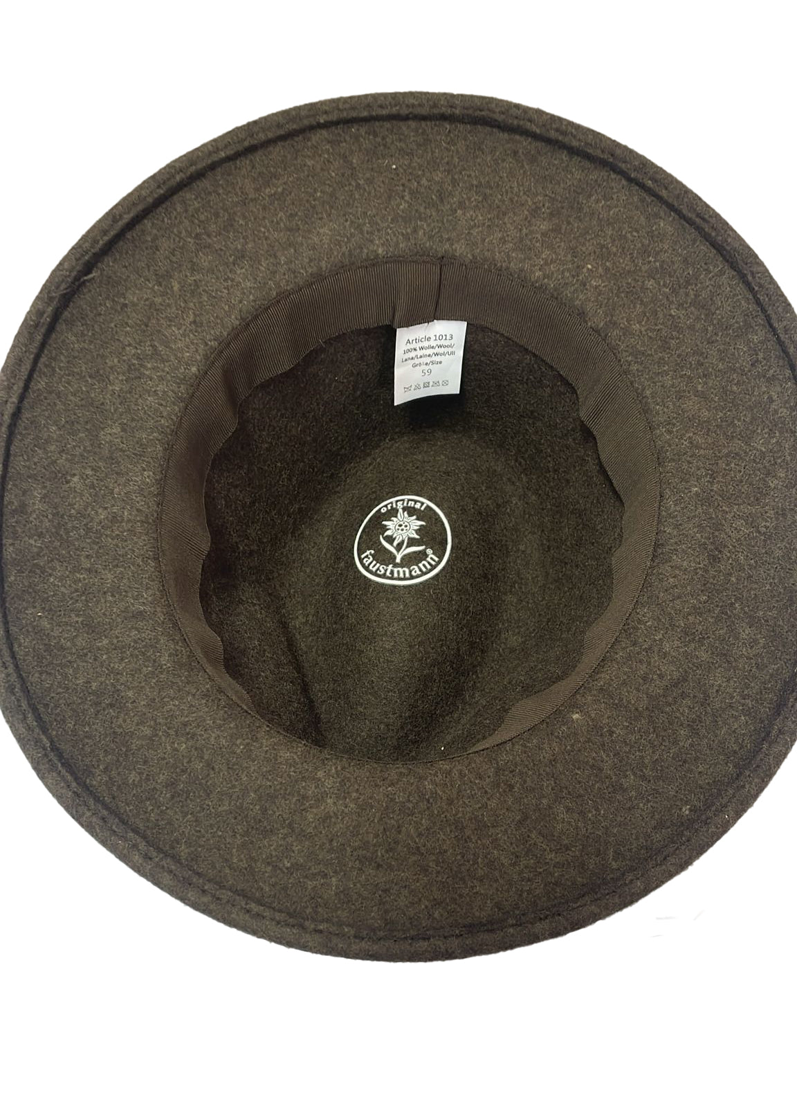 knautschbarer Faustmann Wollfilzhut mit schwarzem Hutband- braunmeliert Größe L