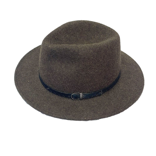 Crumplable wool felt hat for women and men with a two-colored leather hat band