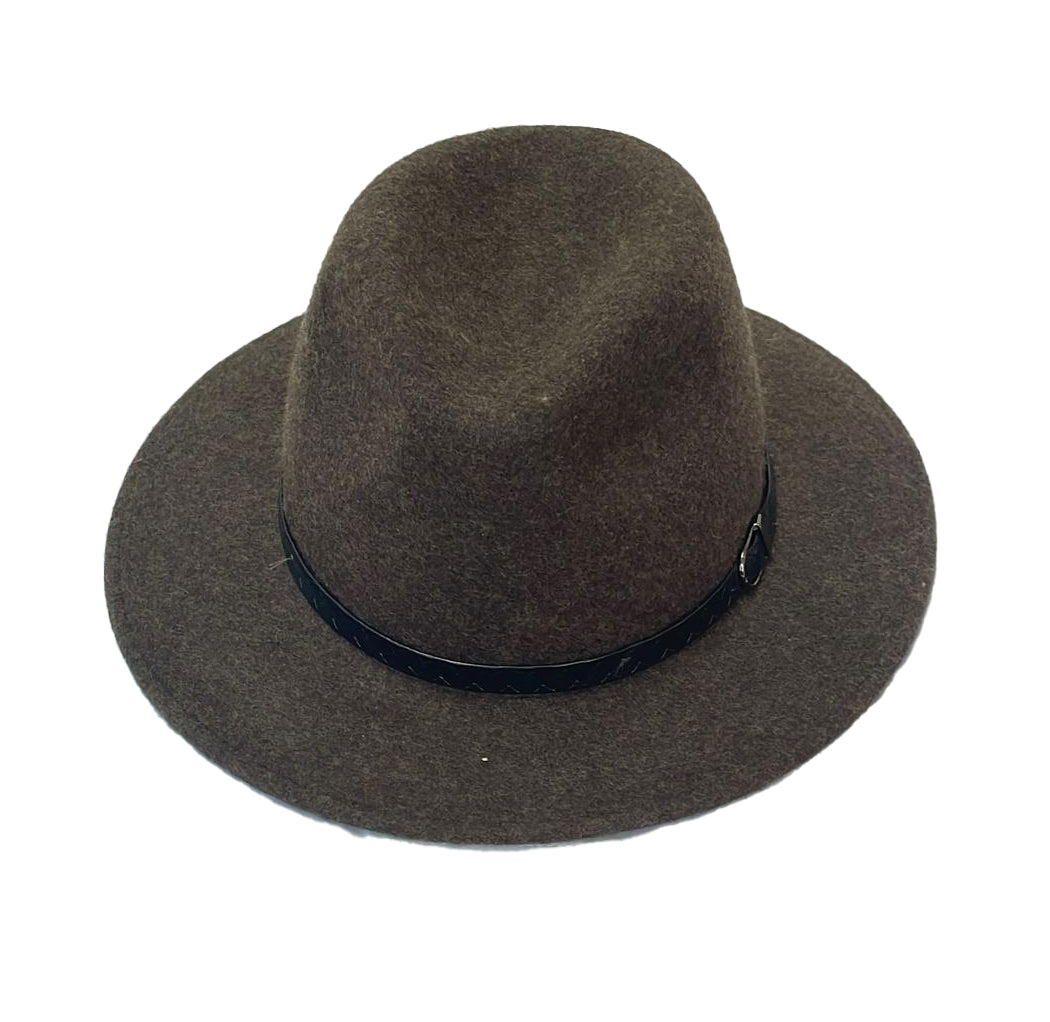 knautschbarer Faustmann Wollfilzhut mit schwarzem Hutband- braunmeliert Größe L