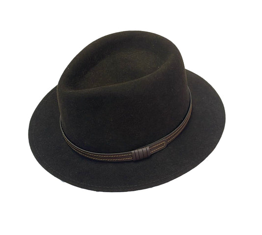 knautschbarer Faustmann Wollfilzhut für Damen und Herren mit zweifarbigem Leder-Hutband- braun Größe L