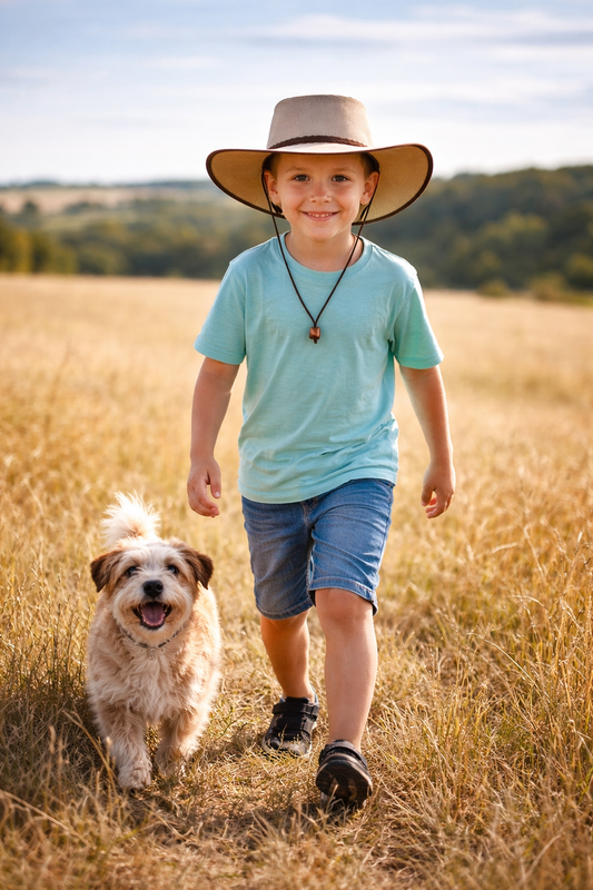 Bush Breeze Kids – Australischer Kinder-Sommerhut, kühlend, wasserfest & UV-Schutz UPF 50+