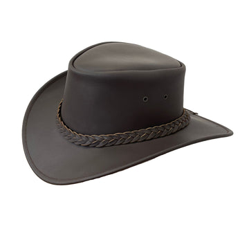 Kids Western Lederhut mit gebogener Krempe – Schwarz & Braun
