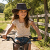 Kids Western Lederhut mit gebogener Krempe – Schwarz & Braun
