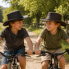 Kids Western Lederhut mit gebogener Krempe – Schwarz & Braun