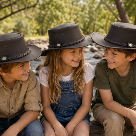 Australian Style Lederhut für Kinder – Schwarz & Braun