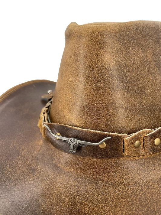 Longhorn Hutband für Cowboy-Lederhüte in tobacco, schwarz & braun