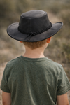 Kinder Cowboy Lederhut Allwetter – UPF 50+, Kinnband inklusive | Sonderposten (Größe S 53–54 cm)