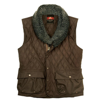 Stoped outdoor winter vest made of water -repellent cotton with zipper and teddy fur