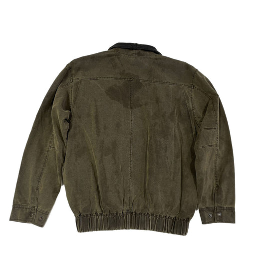 Freizeitjacke Bomber Blouson Jacke mit Lederkragen und Reißverschluss in khaki L