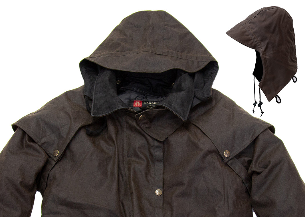 Wachsjacke Outdoorjacke Regenjacke Wachsmantel Regenfest Kopfbedeckung Regenschutz Lederhut Kapuze abnehmbare Kapuze Wasserabweisend 